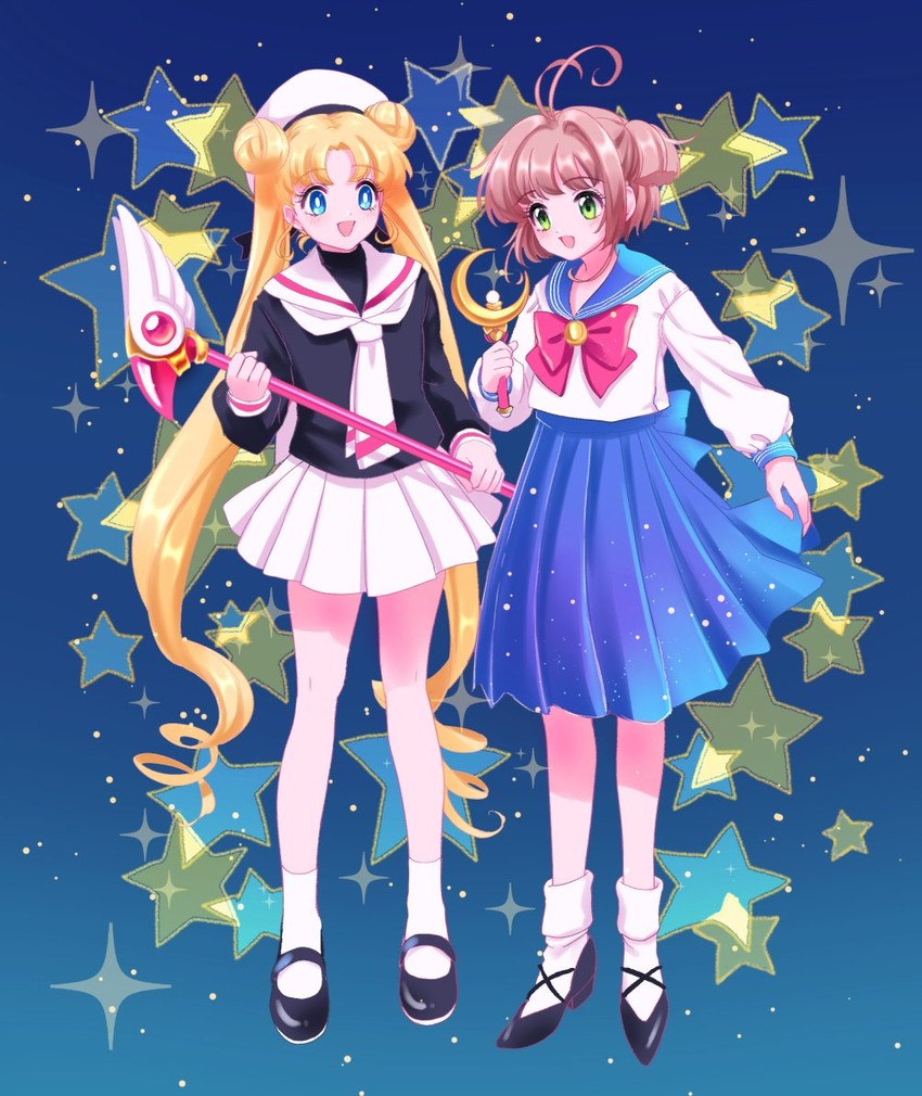 kinomoto sakura and tsukino usagi (bishoujo senshi sailor moon and 1 more) drawn by kisumi_rei