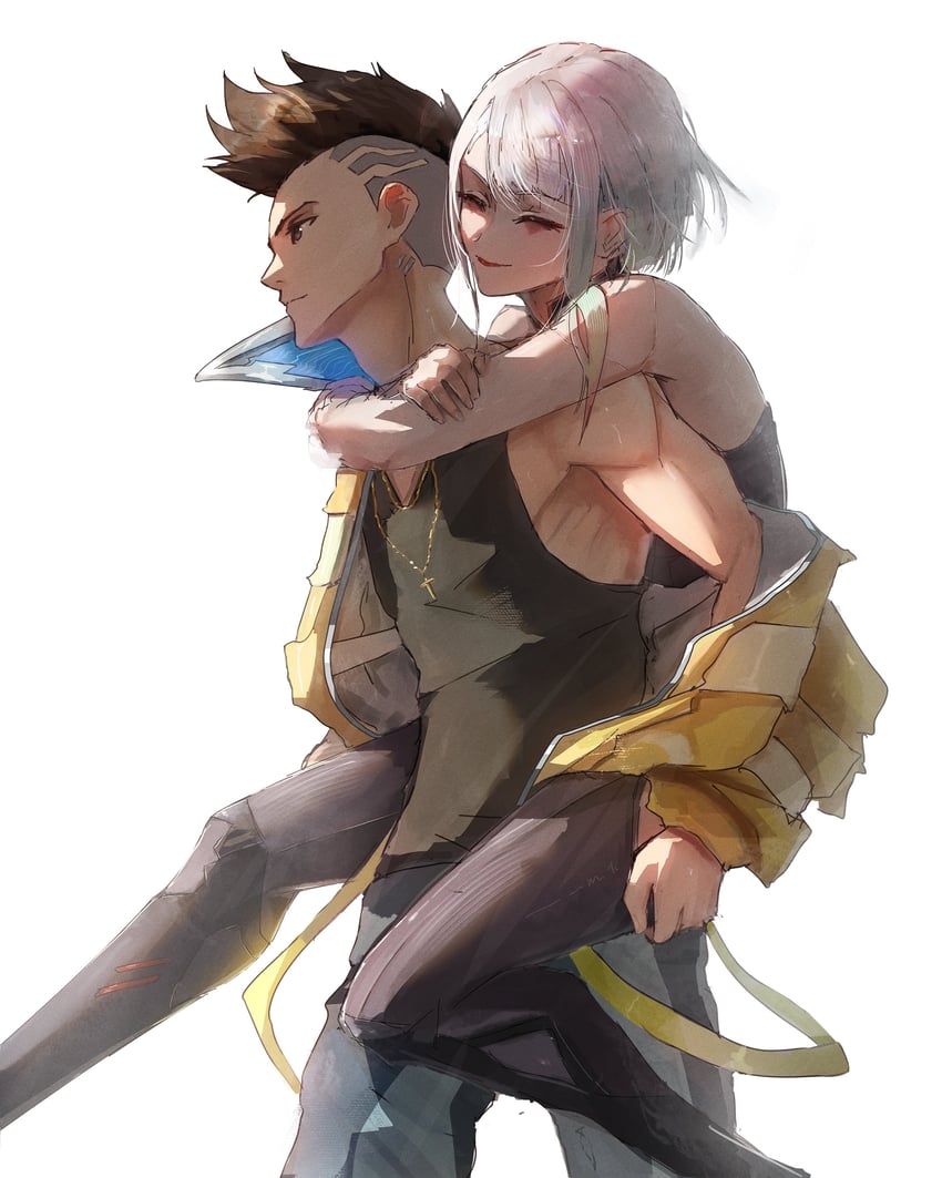 lucy and david martinez (cyberpunk and 1 more) drawn by shiszukaa and stephengiannart