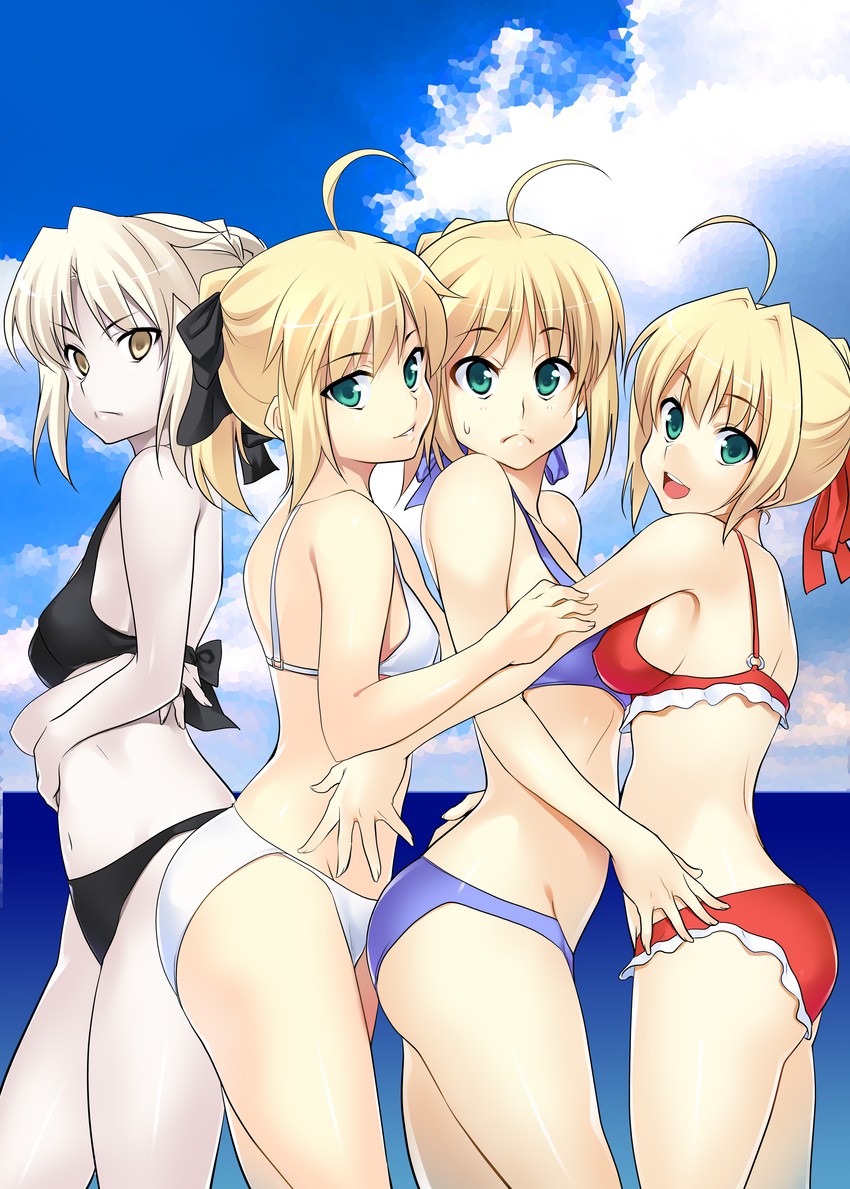 artoria pendragon, saber, nero claudius, saber alter, and saber lily (fate and 3 more) drawn by azu