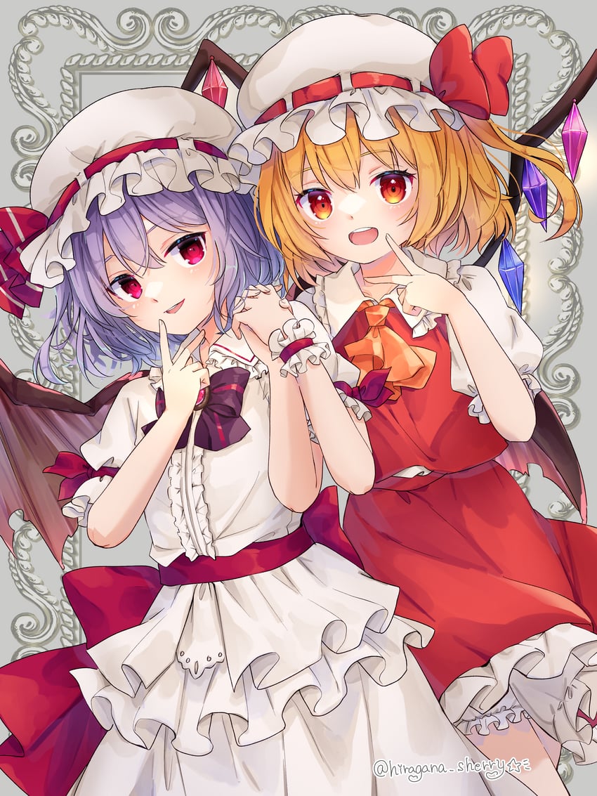 remilia scarlet and flandre scarlet (touhou) drawn by hiragana_sherry