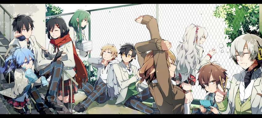 tateyama ayano, kozakura marry, kisaragi shintarou, kido tsubomi, ene, and 5 more (kagerou project and 1 more) drawn by kiragera
