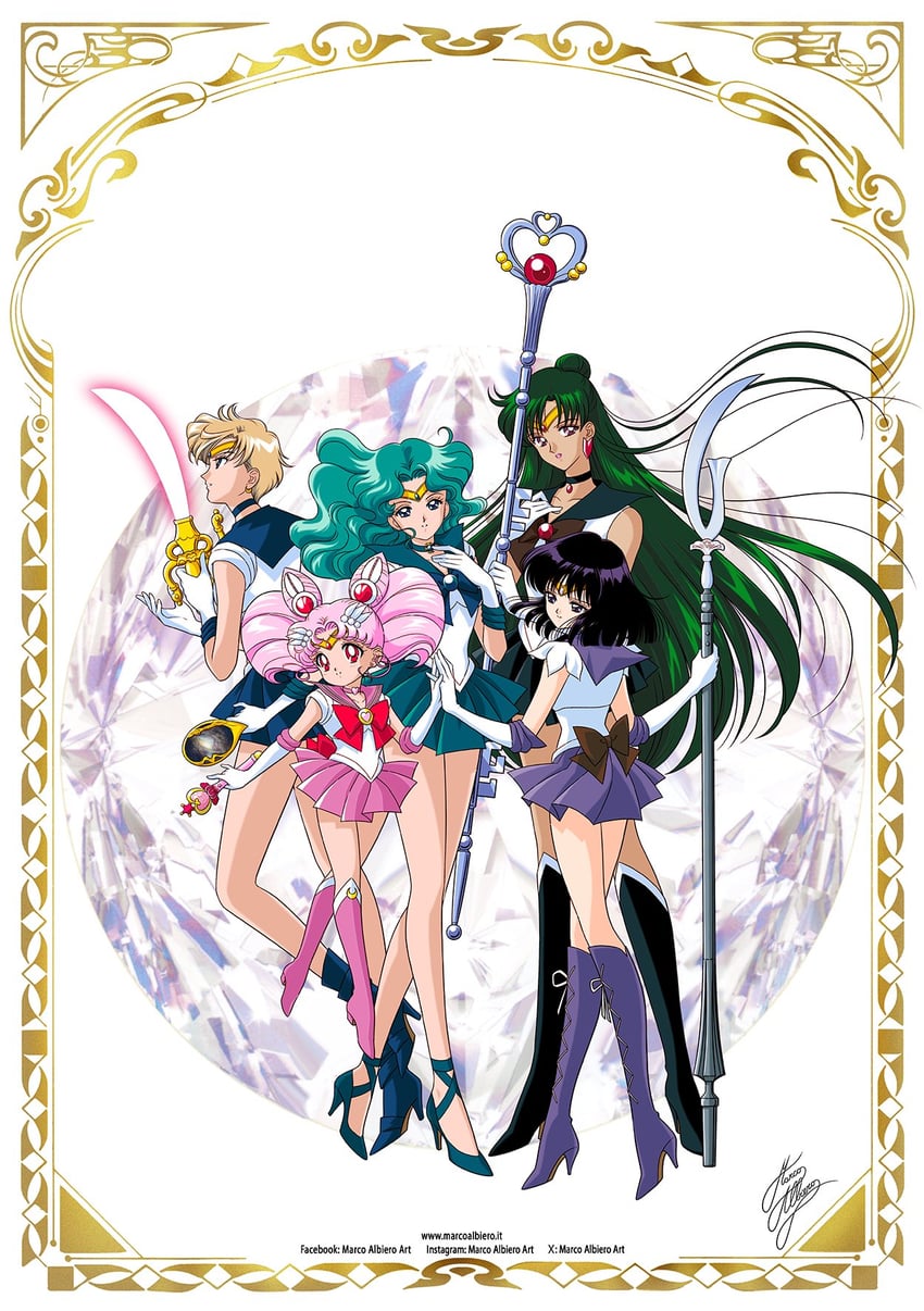 chibi usa, tomoe hotaru, ten'ou haruka, kaiou michiru, sailor saturn, and 5 more (bishoujo senshi sailor moon) drawn by marco_albiero