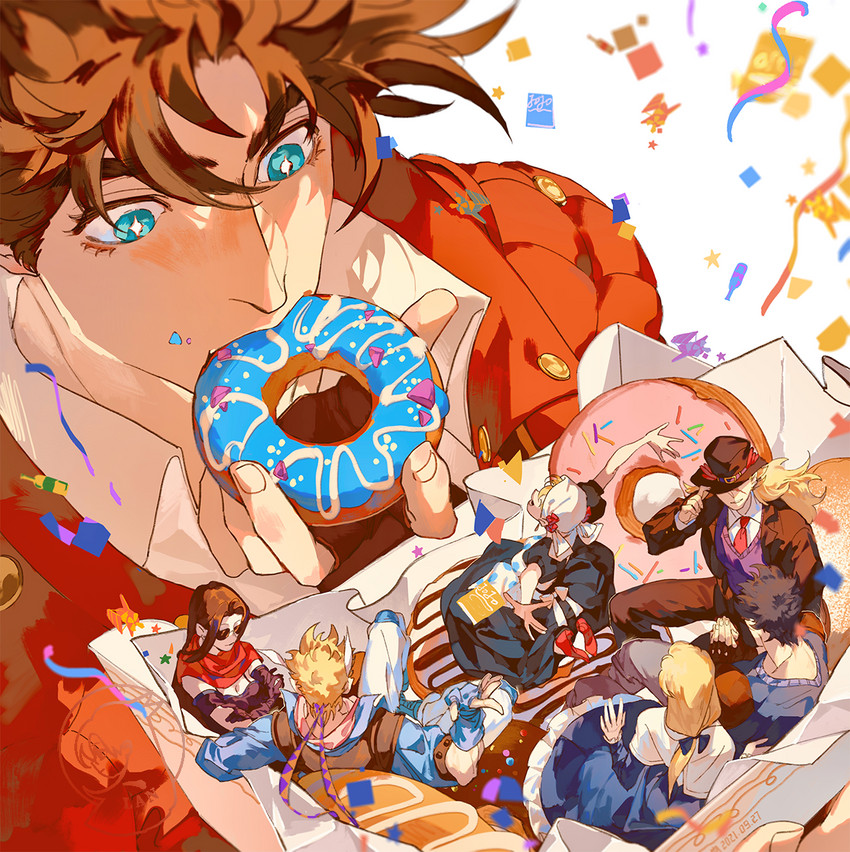 joseph joestar, caesar anthonio zeppeli, jonathan joestar, lisa lisa, erina pendleton, and 2 more (jojo no kimyou na bouken and 2 more) drawn by xianlan