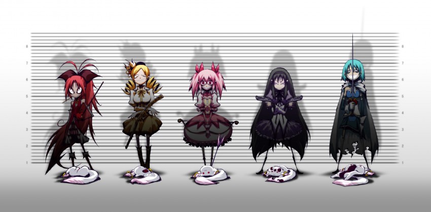 akemi homura, kaname madoka, miki sayaka, sakura kyoko, tomoe mami, and 1 more (mahou shoujo madoka magica) drawn by ichi_(ichikai)