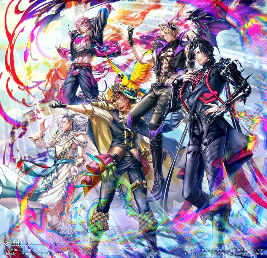 lucien lunaris, rosco graves, cassian floros, zander netherbrand, and gale galleon (first stage production) drawn by jubako_(nest_of_boxes)