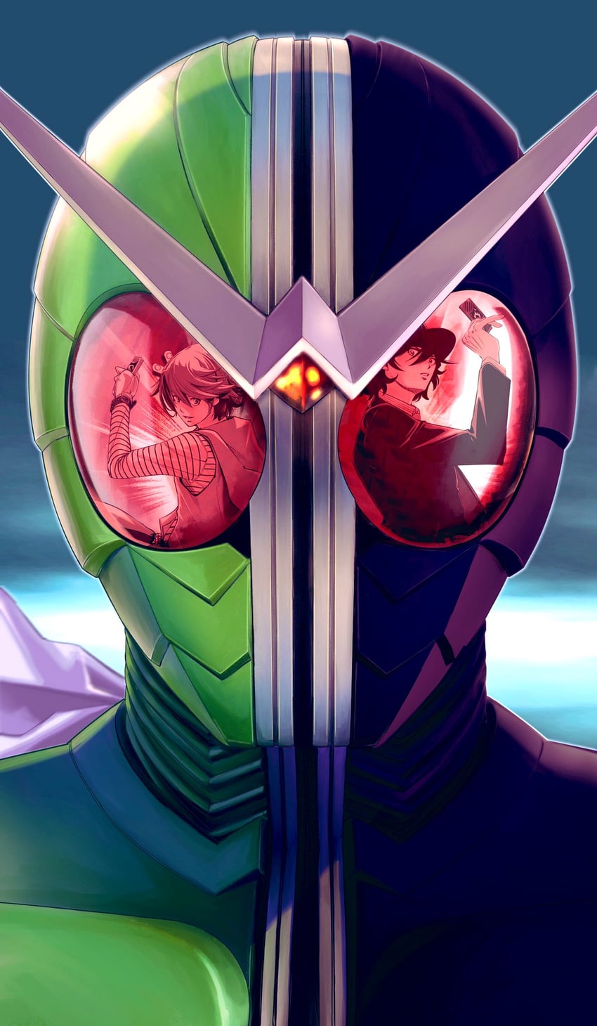 kamen rider double, philip, and hidari shoutarou (kamen rider and 2 more) drawn by sato_masaki_(masayakofu)