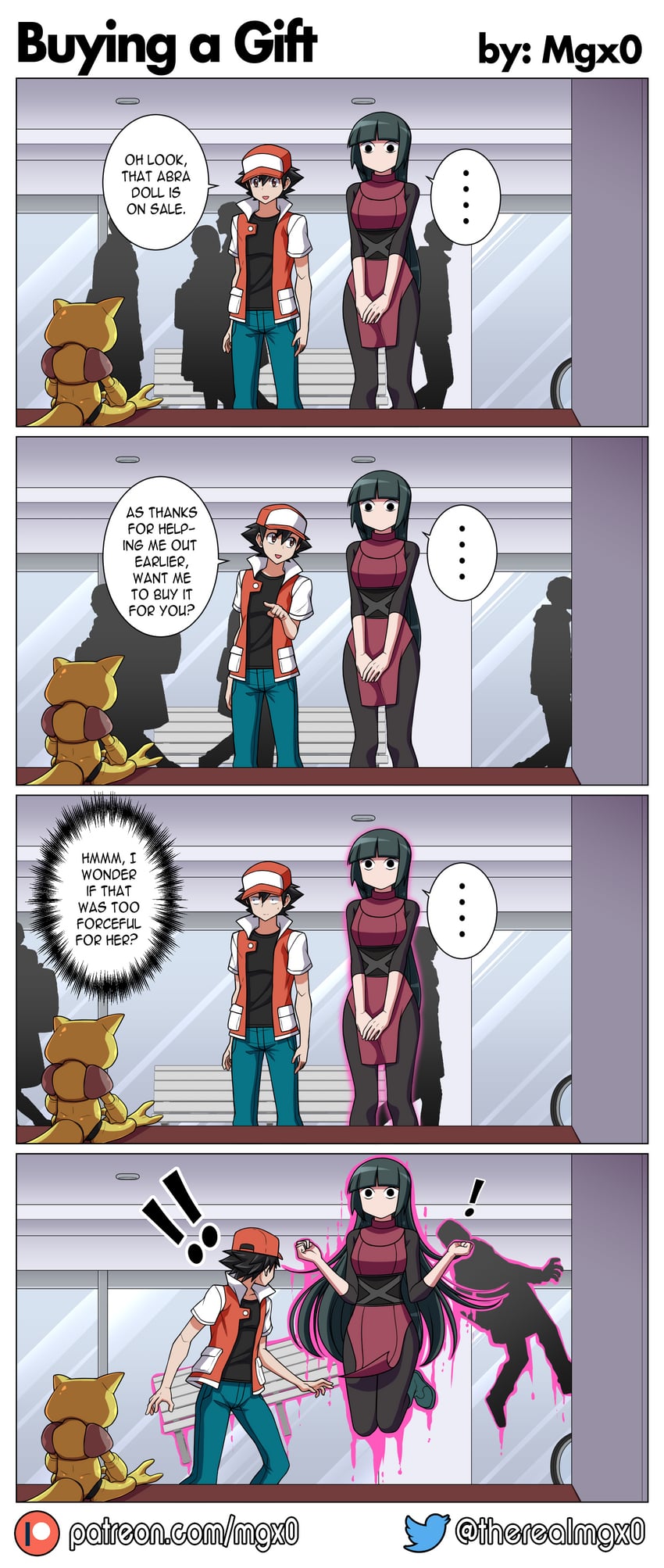 red, sabrina, and abra (pokemon and 3 more) drawn by mgx0
