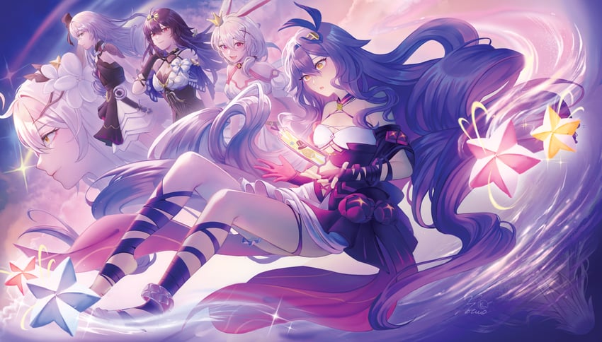 kiana kaslana, bronya zaychik, seele vollerei, theresa apocalypse, seele, and 1 more (honkai and 1 more) drawn by kokotuo