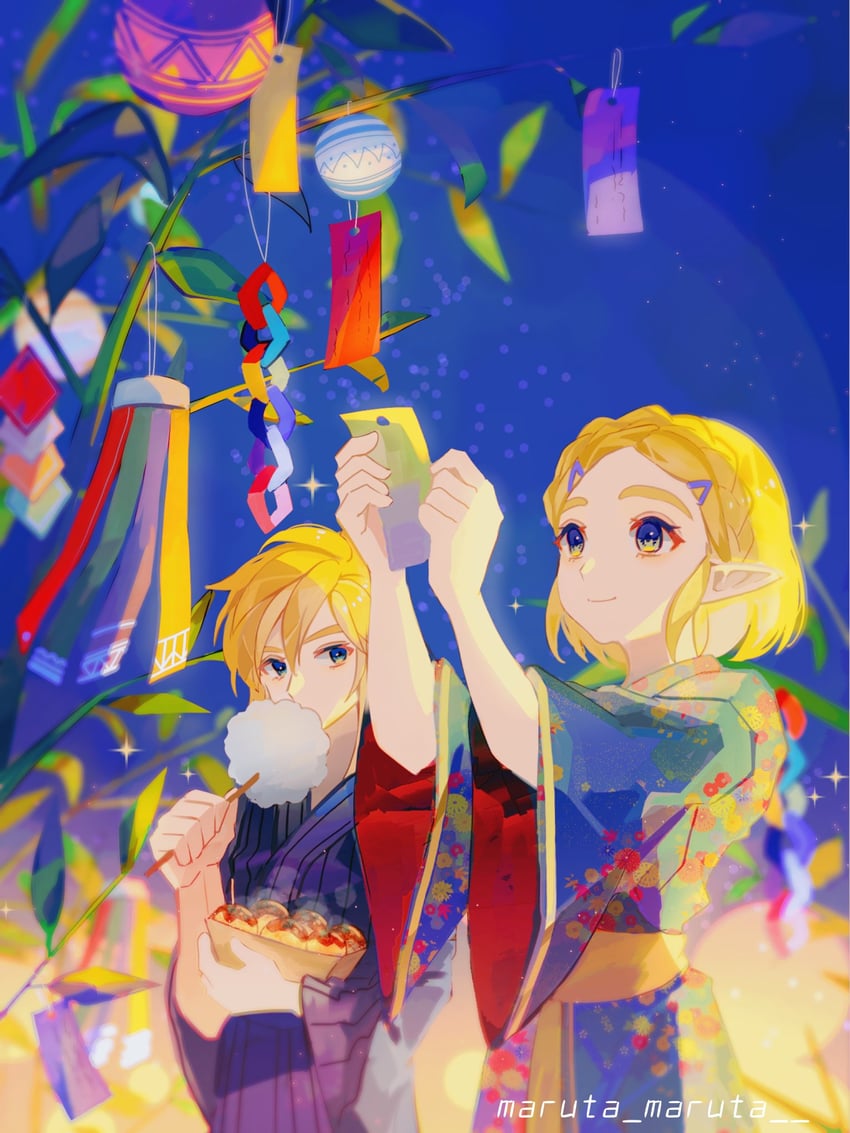 link and princess zelda (the legend of zelda and 1 more) drawn by maruta_maruta