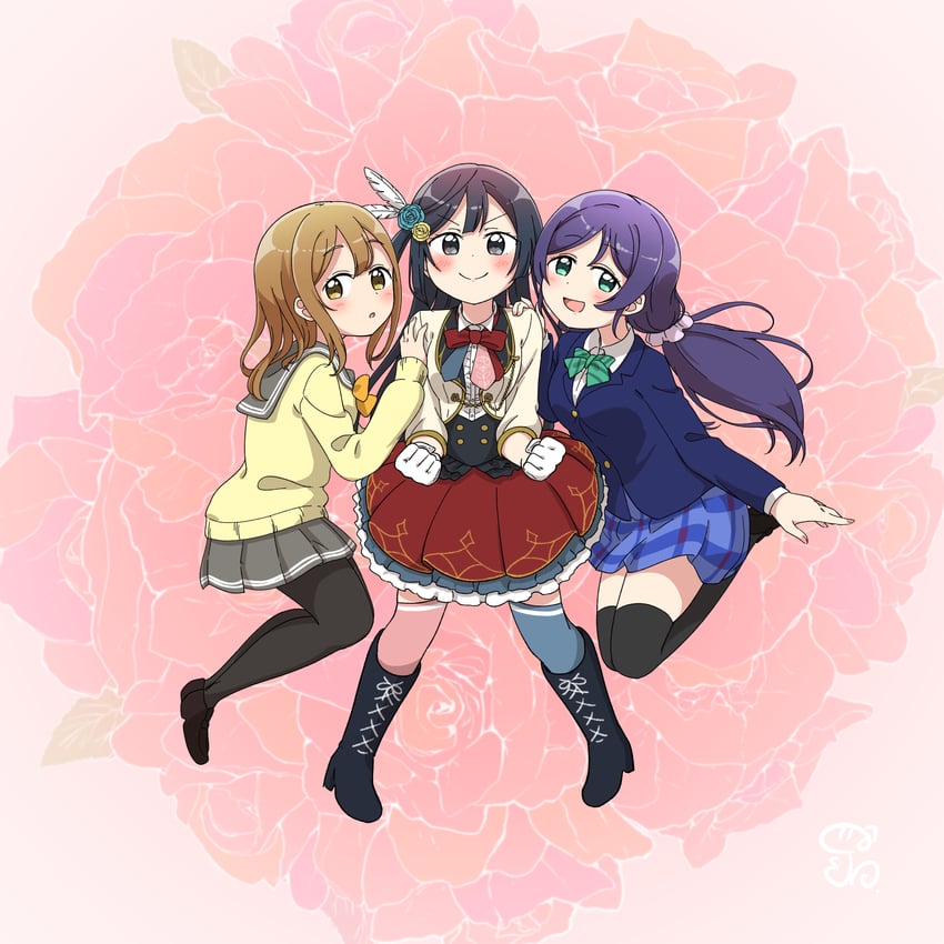 tojo nozomi, yuki setsuna, and kunikida hanamaru (love live! and 3 more) drawn by homaru_(kurumique)