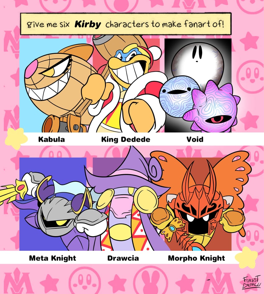 meta knight, king dedede, morpho knight, void termina, drawcia, and 3 more (kirby and 2 more) drawn by uncle_forest