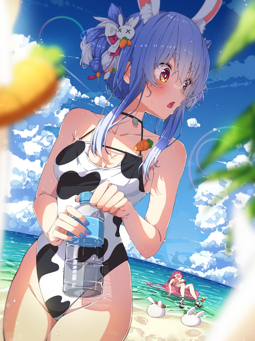 houshou marine, usada pekora, and pekomon (hololive) drawn by ama_rei