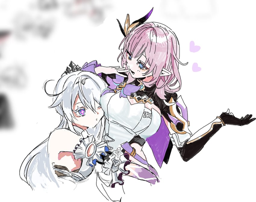 elysia and kiana kaslana (honkai and 1 more) drawn by uro_ril