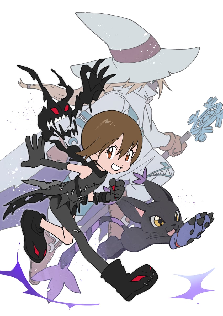 yagami hikari, ladydevimon, blacktailmon, and sorcerimon (digimon and 1 more) drawn by tantanmen