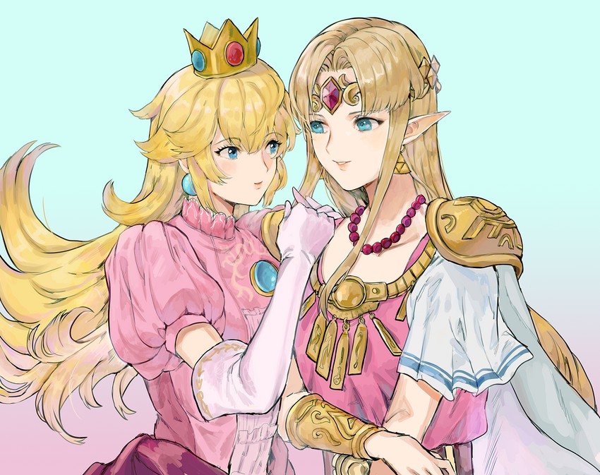 princess zelda and princess peach (the legend of zelda and 3 more) drawn by jyuv