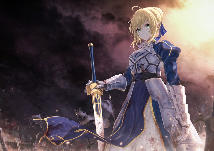 artoria pendragon and saber (fate and 1 more) drawn by bae.c