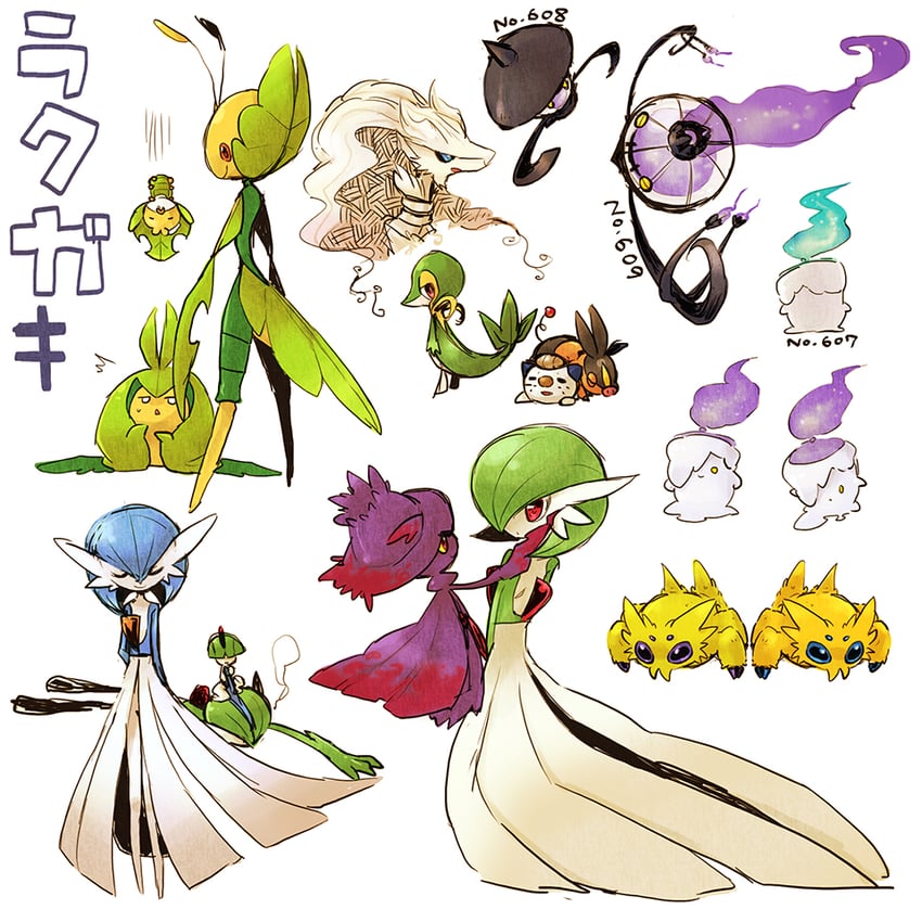 gardevoir, oshawott, snivy, tepig, litwick, and 9 more (pokemon) drawn by miuta