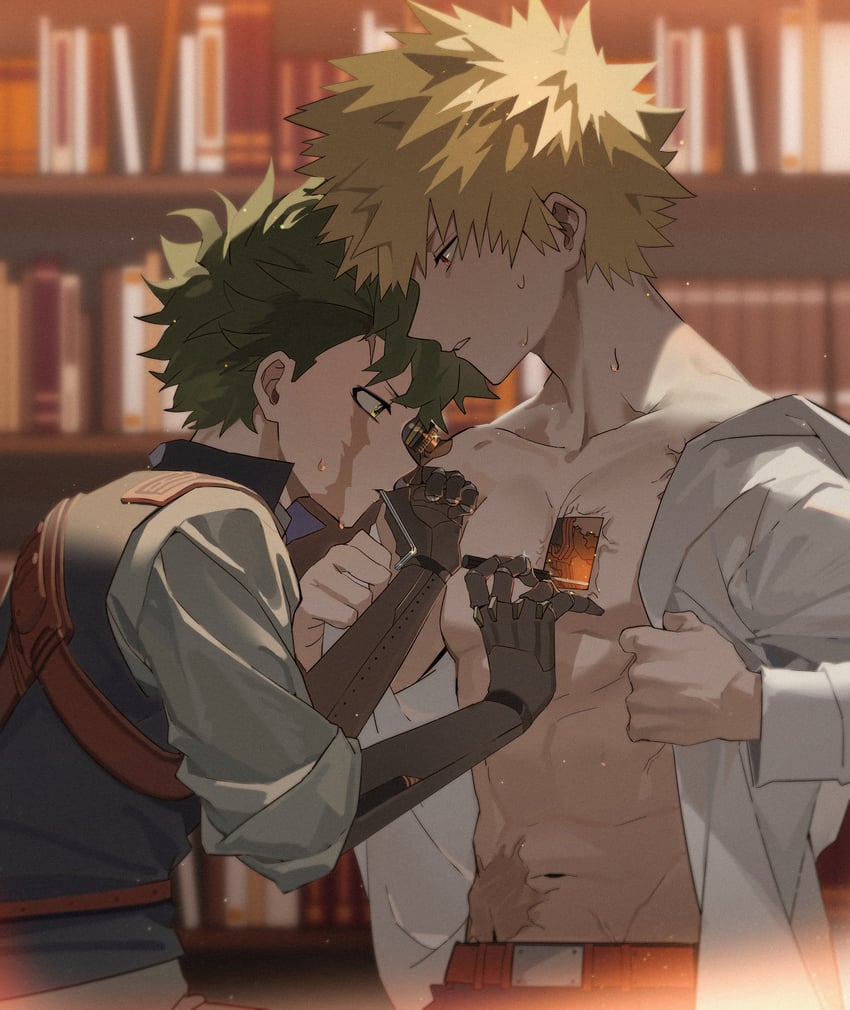 midoriya izuku and bakugou katsuki (boku no hero academia) drawn by heathernan87676