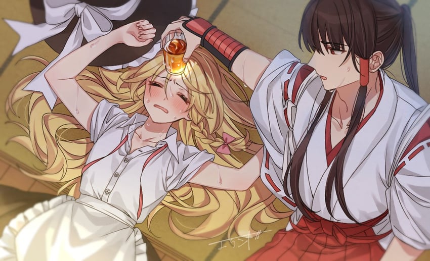 hakurei reimu and kirisame marisa (touhou) drawn by enoki_3106