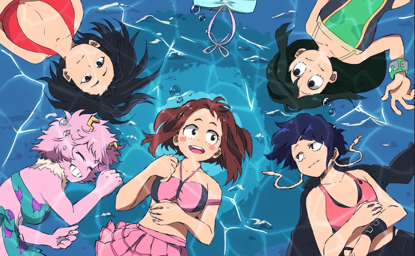 uraraka ochaco, asui tsuyu, yaoyorozu momo, ashido mina, jiro kyoka, and 1 more (boku no hero academia) drawn by kuromu_(underporno)