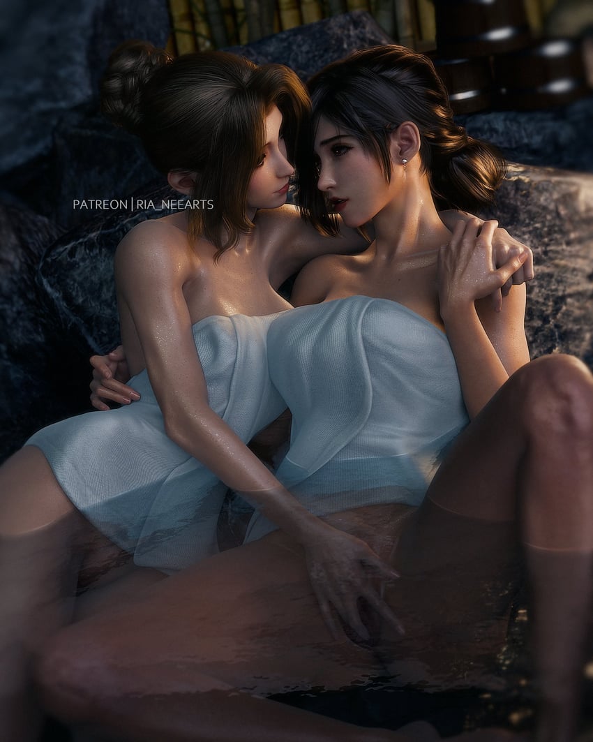 tifa lockhart and aerith gainsborough (final fantasy and 2 more) drawn by ria_(baka-neearts)