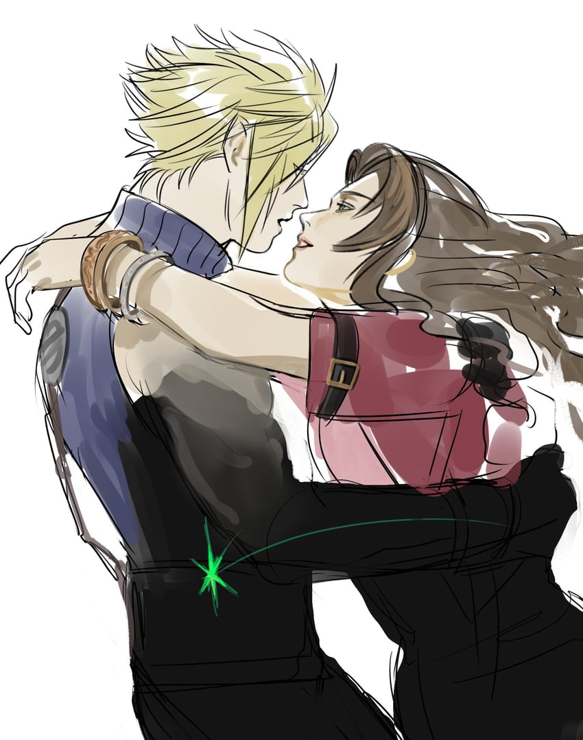 cloud strife and aerith gainsborough (final fantasy and 3 more) drawn by newb_ff7r