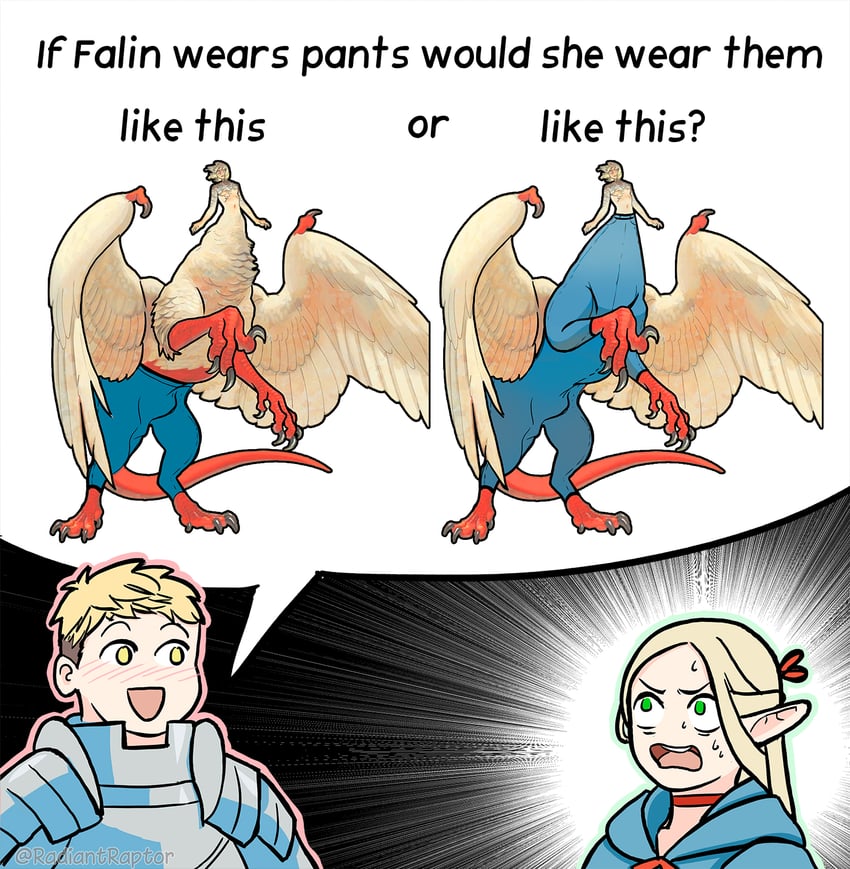 marcille donato, falin touden, and laios touden (dungeon meshi) drawn by radiantraptor