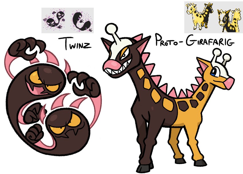 girafarig and twins (pokemon and 1 more) drawn by shenanimation