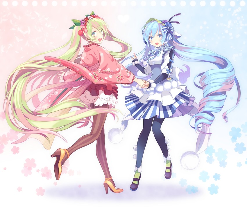 hatsune miku, yuki miku, and sakura miku (vocaloid) drawn by akiyoshi_(tama-pete)