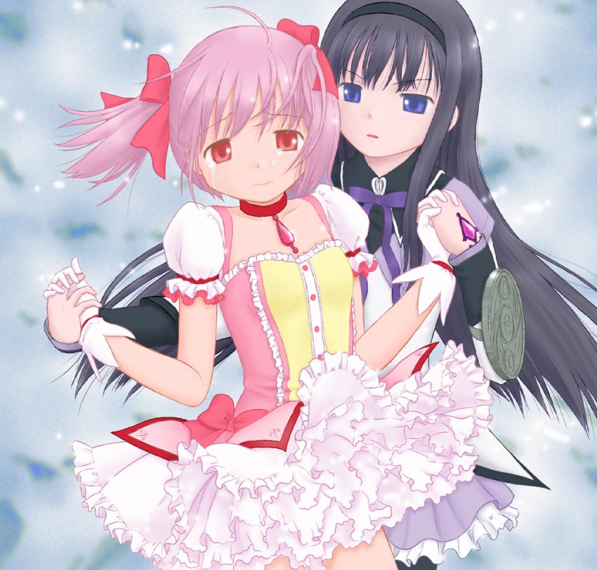 akemi homura and kaname madoka (mahou shoujo madoka magica) drawn by tonami_muka