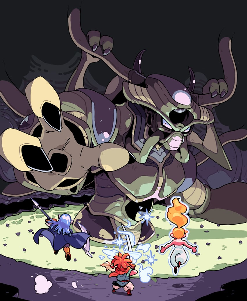 crono, marle, magus, and lavos (chrono trigger) drawn by bonechewer