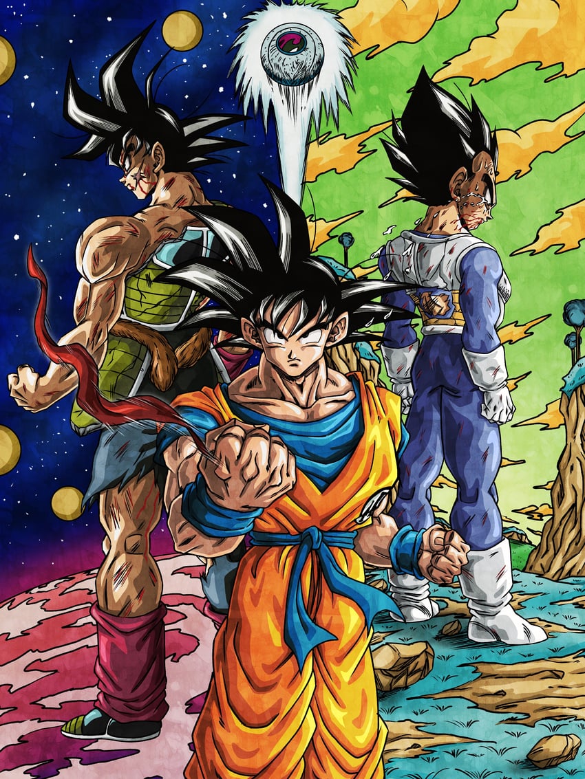 son goku, vegeta, and bardock (dragon ball and 1 more) drawn by hiro_(udkod1ezlyi2flo)