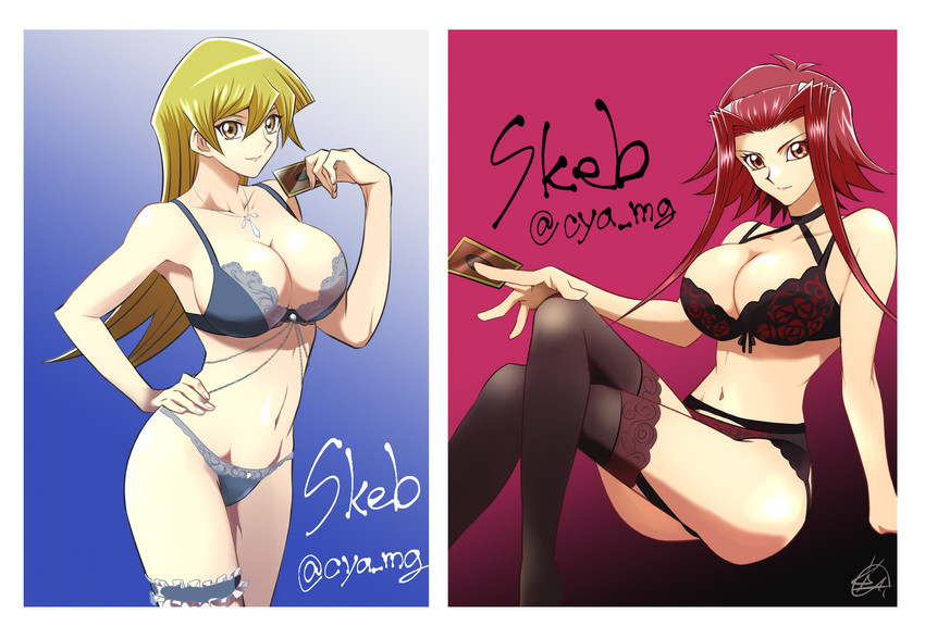 tenjouin asuka and izayoi aki (yu-gi-oh! and 2 more) drawn by chaya_mago