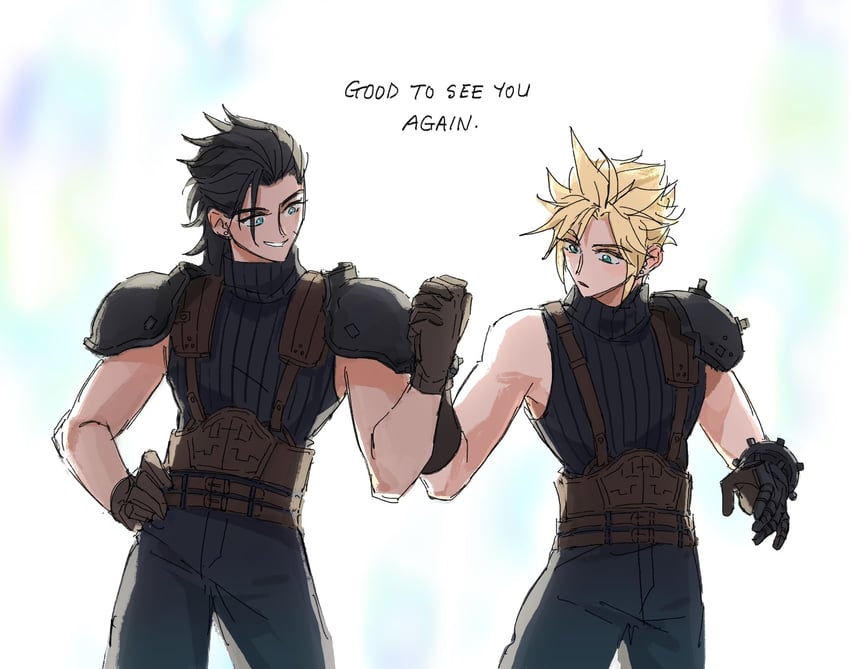 cloud strife and zack fair (final fantasy and 3 more) drawn by cybercoughsyrup