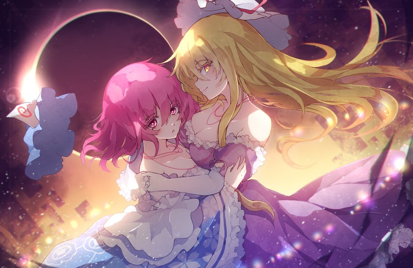 yakumo yukari and saigyouji yuyuko (touhou) drawn by chiroru_(cheese-roll)