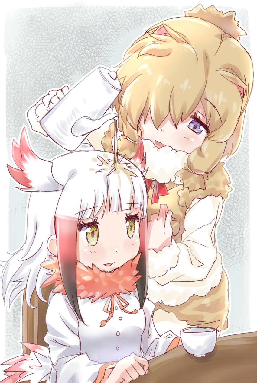 japanese crested ibis and alpaca suri (kemono friends) drawn by kirakura