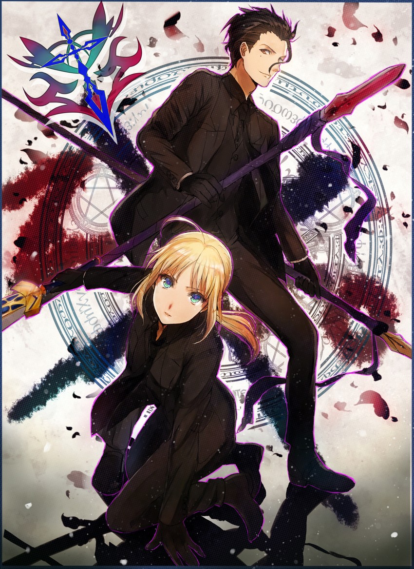artoria pendragon, saber, and diarmuid ua duibhne (fate and 1 more) drawn by sakamuke