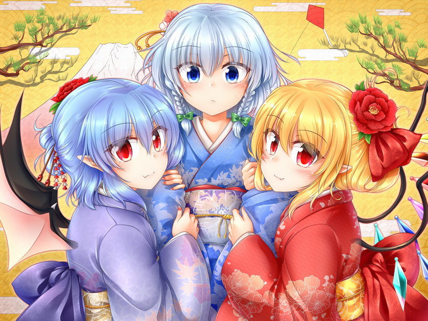 remilia scarlet, flandre scarlet, and izayoi sakuya (touhou) drawn by marukyuu_ameya