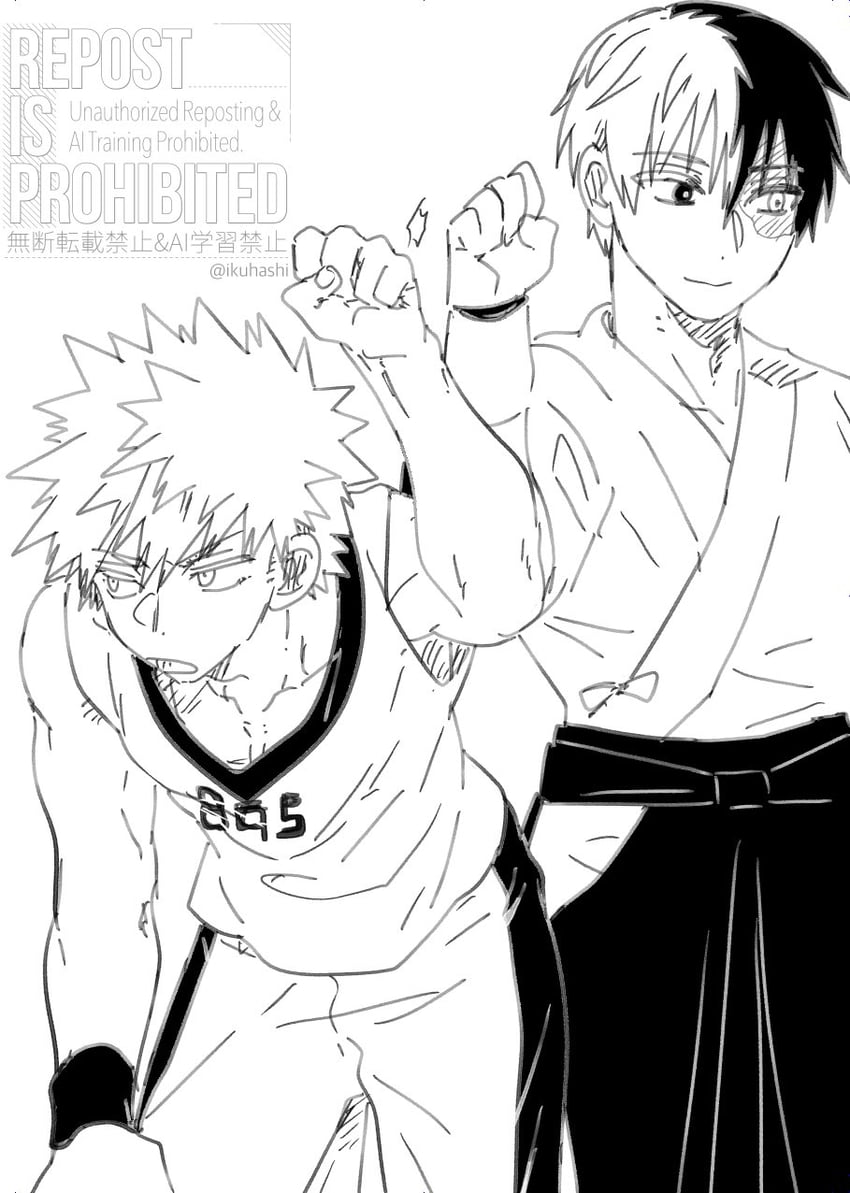 bakugou katsuki and todoroki shoto (boku no hero academia) drawn by ikuhashi_muiko