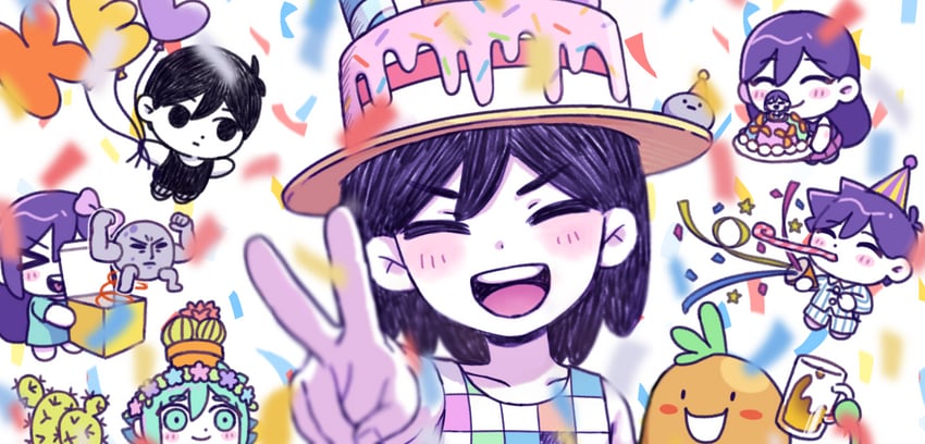 omori, basil, aubrey, mari, kel, and 3 more (omori) drawn by kato_(momota_rosan)