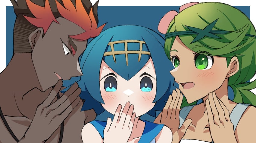 lana, mallow, and kiawe (pokemon and 1 more) drawn by mochi_(g_mochi)