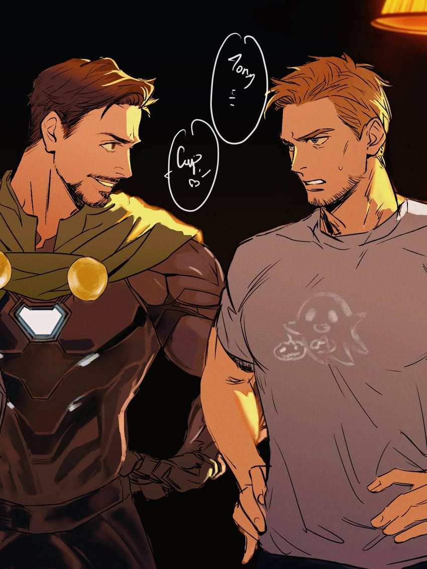 steve rogers, tony stark, and doctor doom (marvel and 2 more) drawn by malkogromit