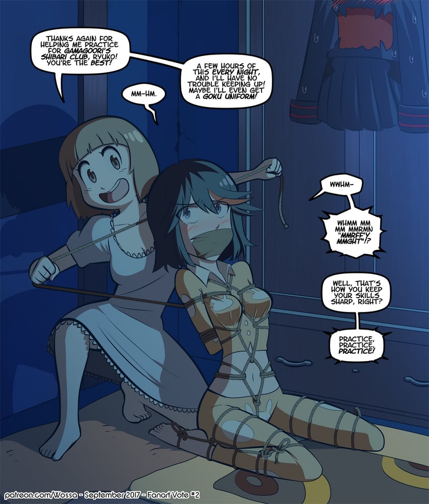 matoi ryuuko, senketsu, and mankanshoku mako (kill la kill) drawn by wossarem