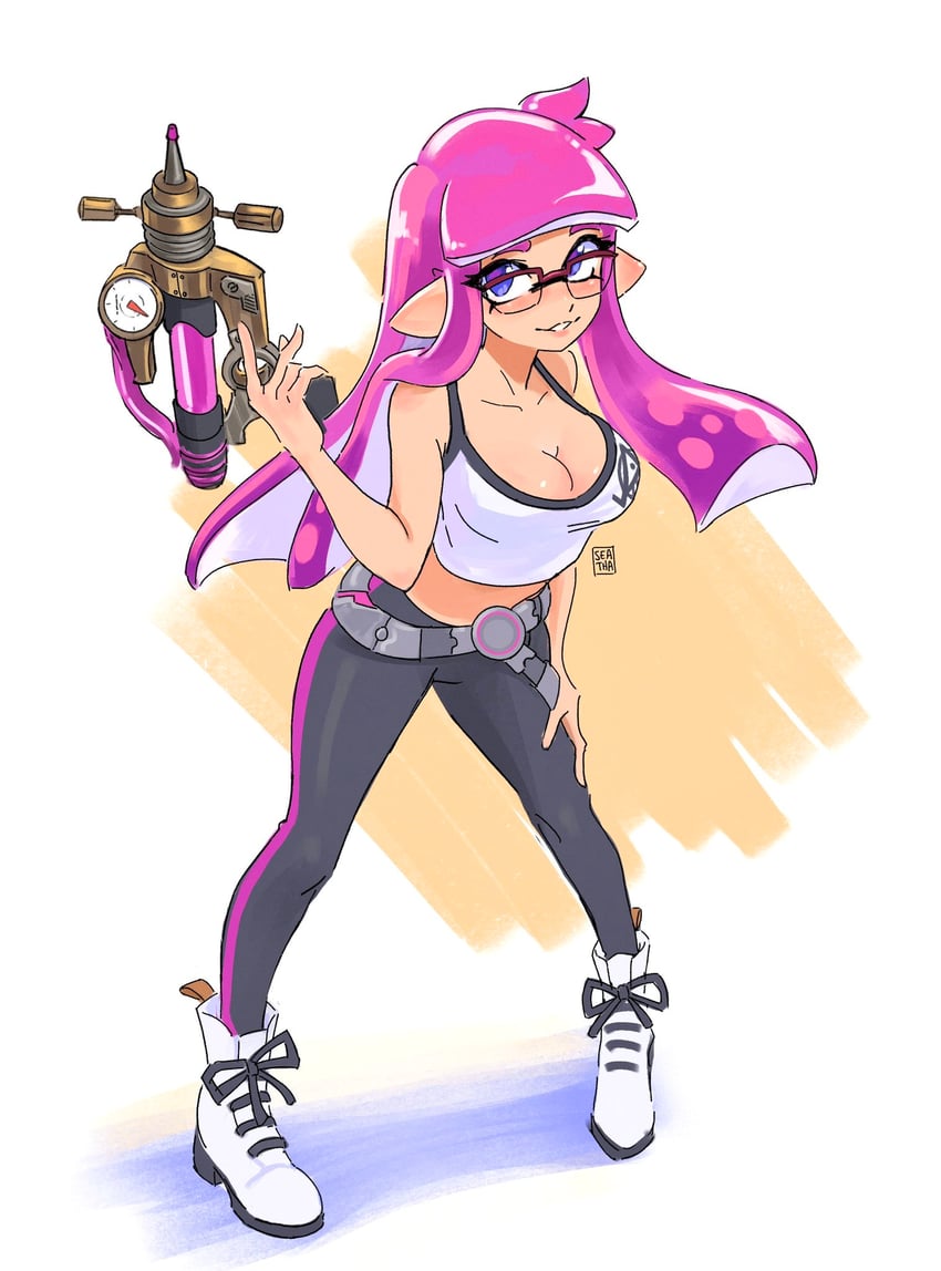inkling player character and inkling girl (splatoon) drawn by seatha