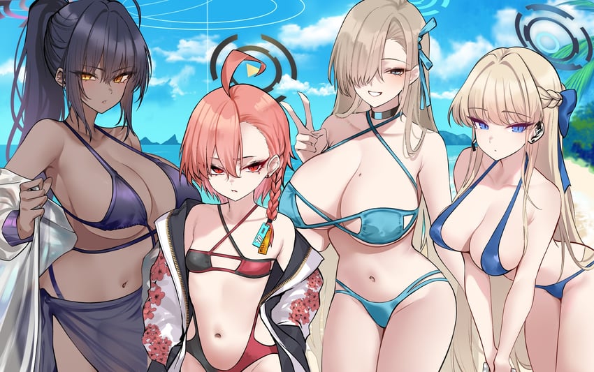asuna, toki, karin, and neru (blue archive) drawn by shigure_s