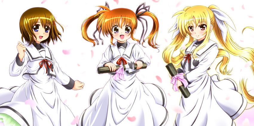 fate testarossa, takamachi nanoha, and yagami hayate (lyrical nanoha and 2 more) drawn by diesel-turbo