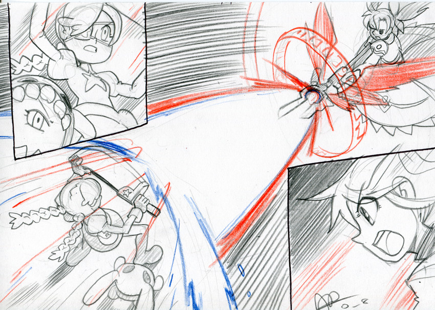 takamachi nanoha, raising heart, annie, and sagan (lyrical nanoha and 2 more) drawn by alex_ahad