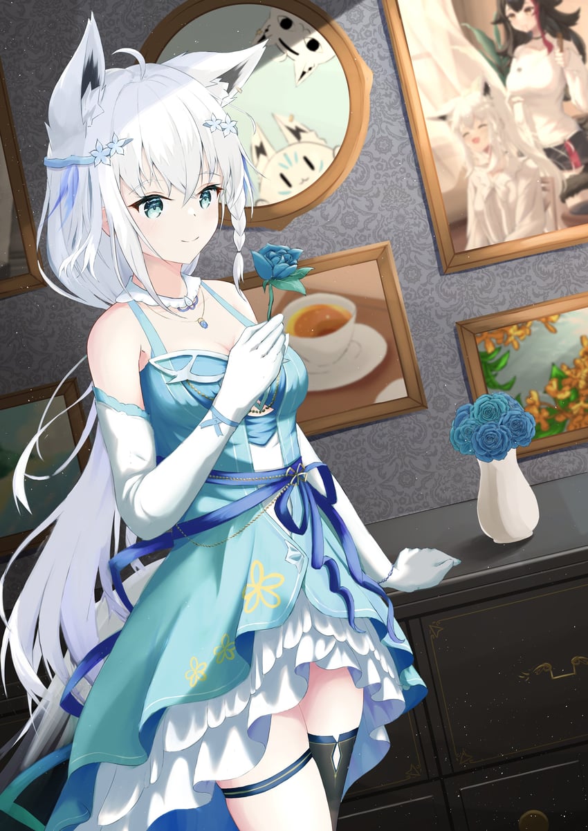 shirakami fubuki, ookami mio, sukonbu, and miteiru (hololive and 1 more) drawn by hiragi_moka