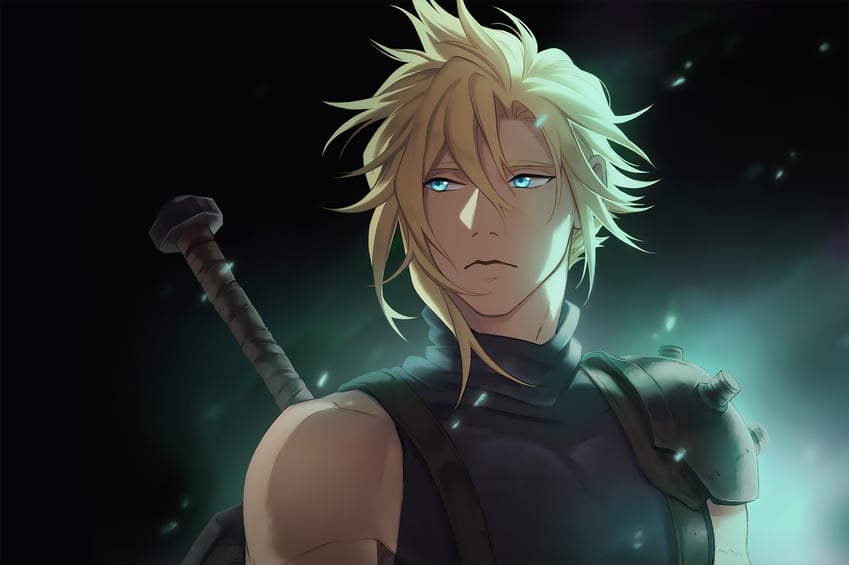 cloud strife (final fantasy and 2 more) drawn by ruebird