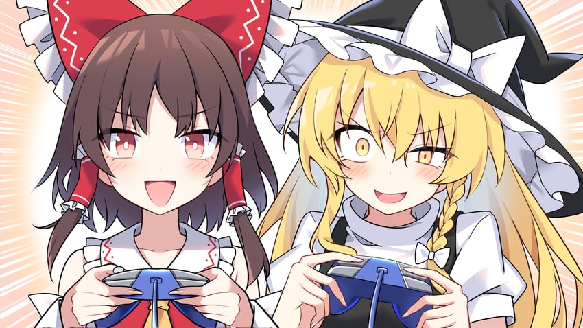hakurei reimu and kirisame marisa (touhou) drawn by e.o.